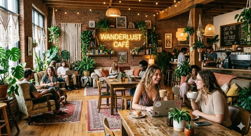 Boho aesthetics cafe themed for millennial culture