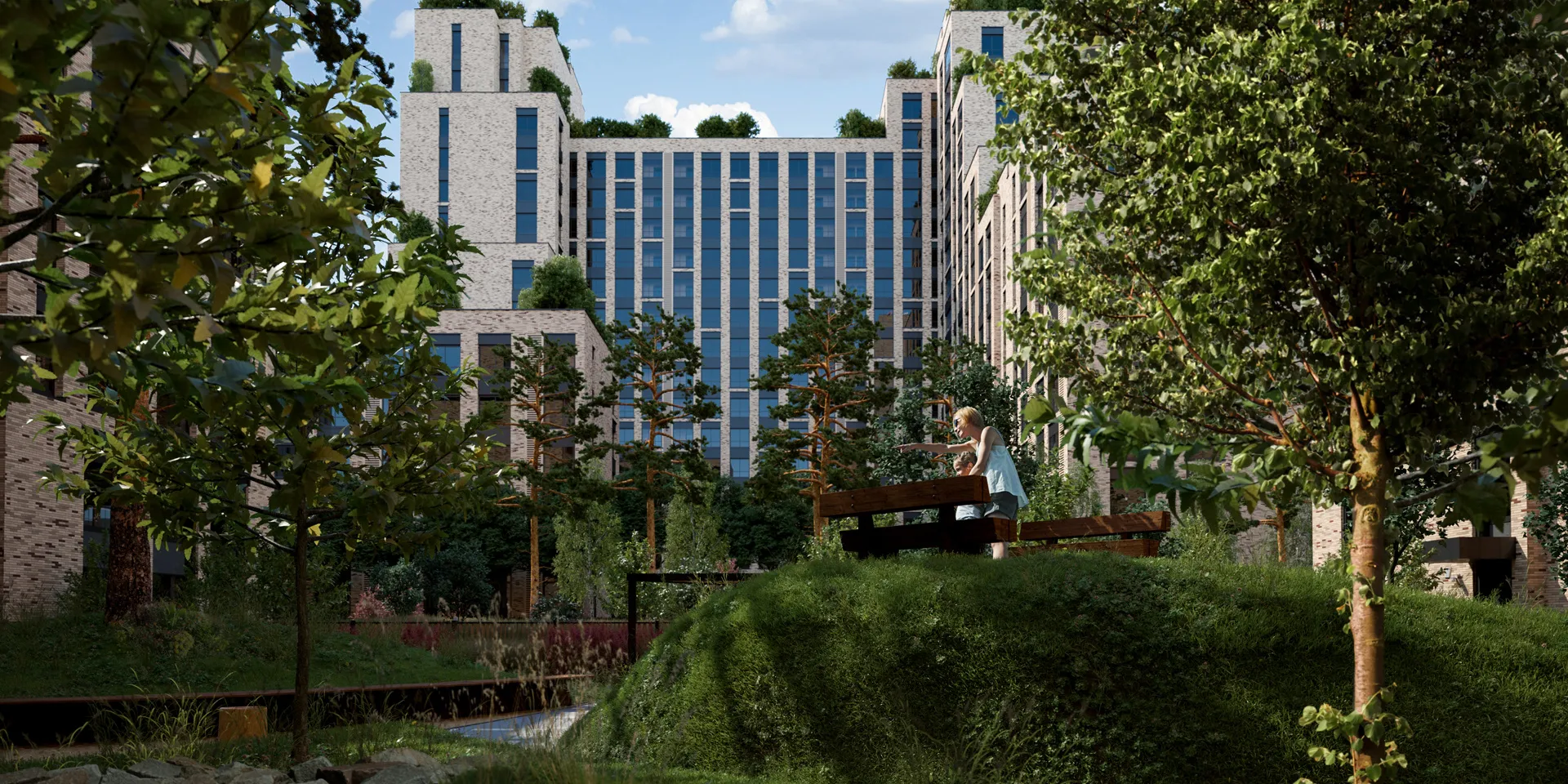 Visualization of planting and paths between the buildings