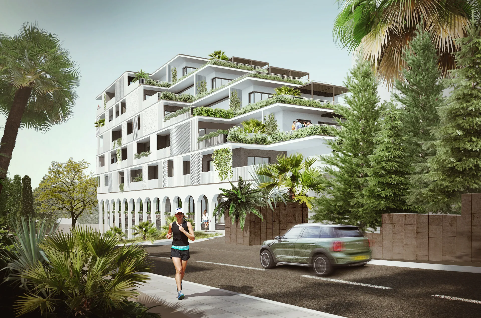 Terraces above the sloping street