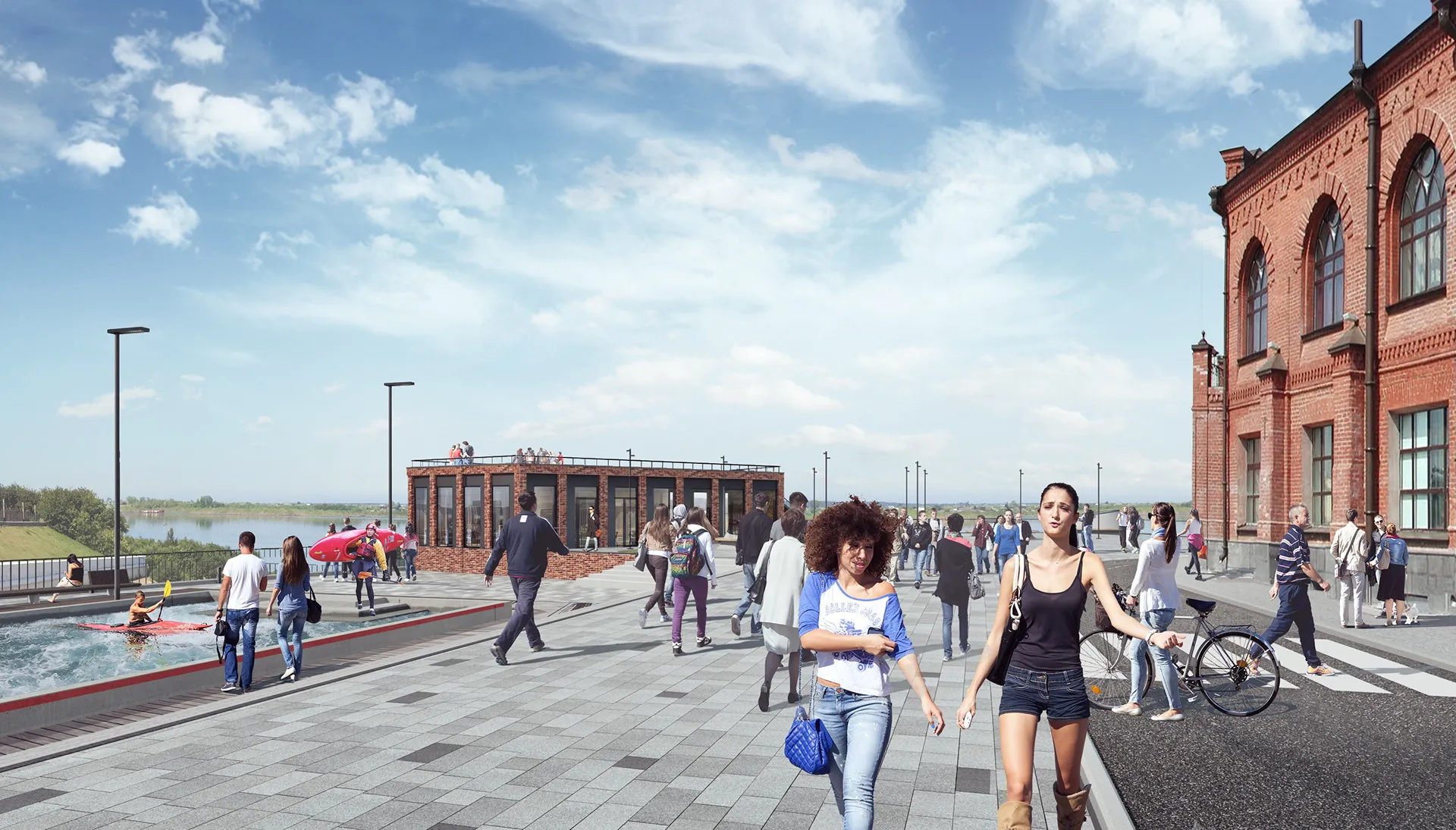 Proposed pavilion beside the historic brick building