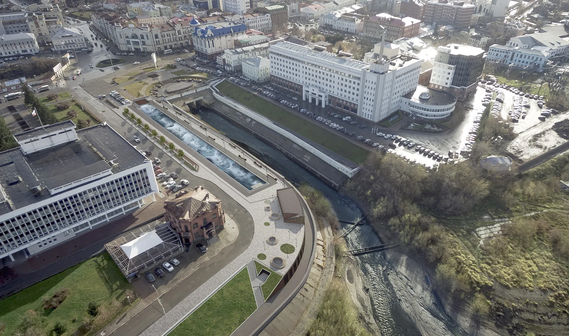 Aerial photomontage of the canal in the square