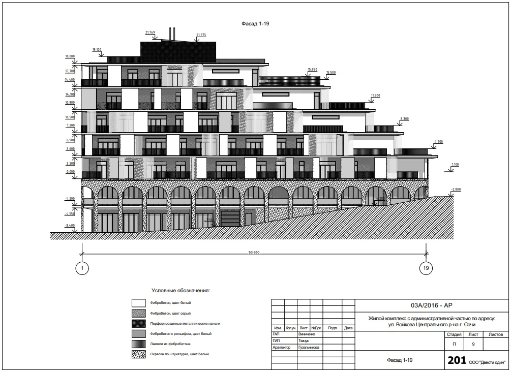 Elevation showing the stepped silhouette