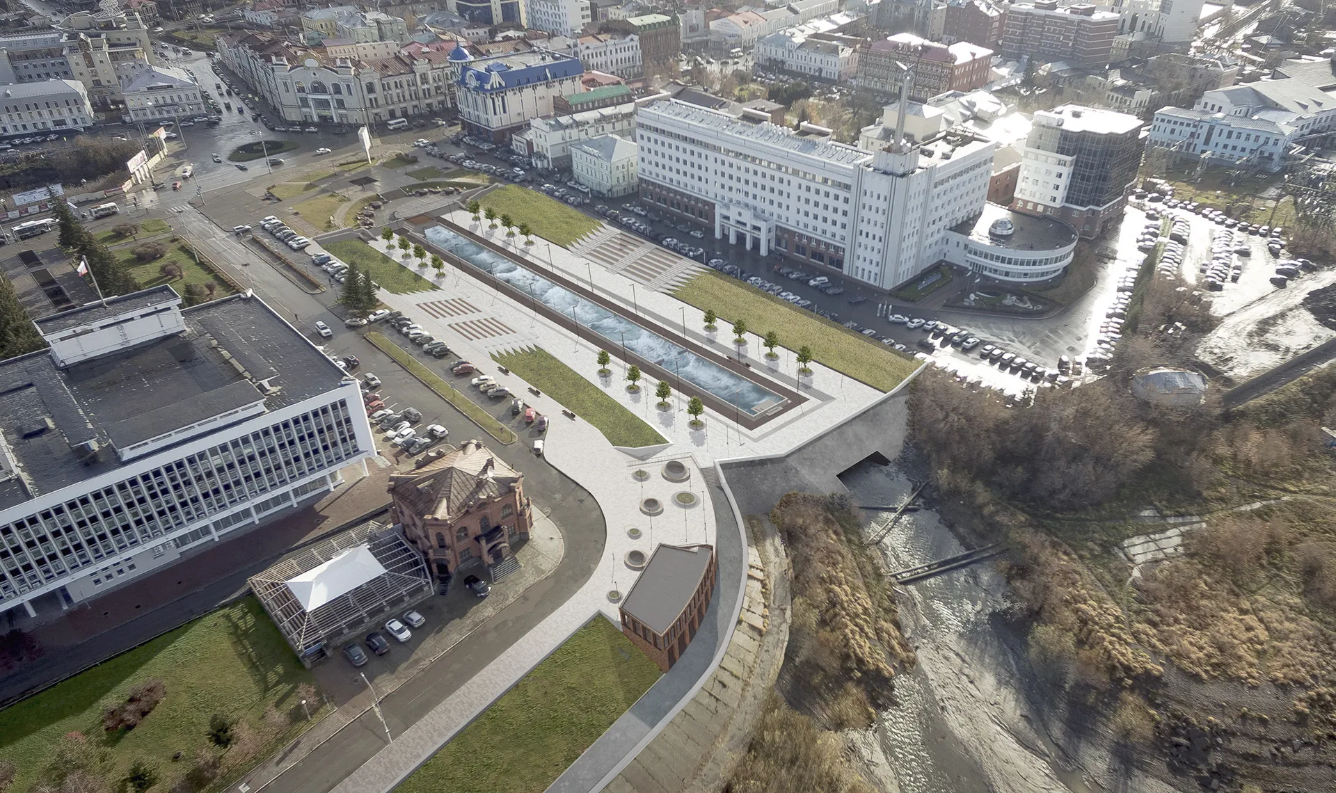 Aerial photomontage of the canal and river edge