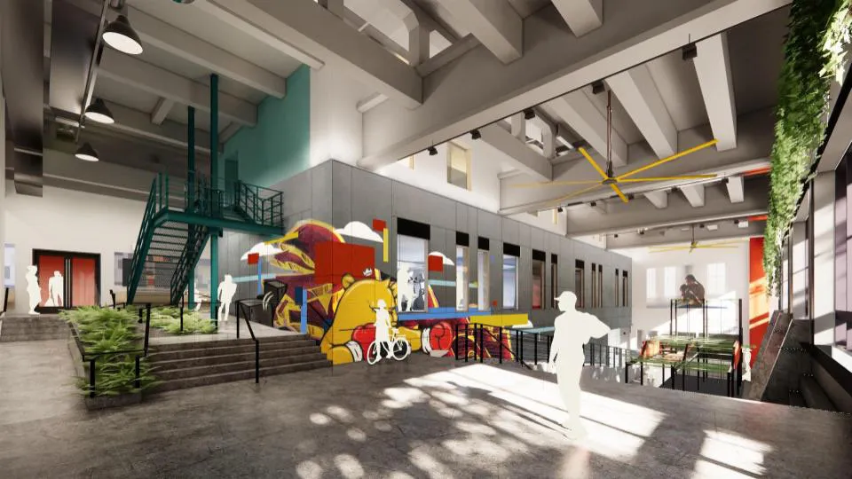 Fitness area design study with existing industrial elements