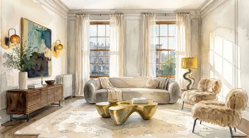 The playful cat living room after the design took shape