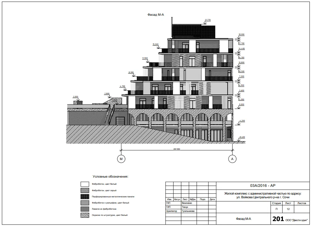 End elevation against the slope