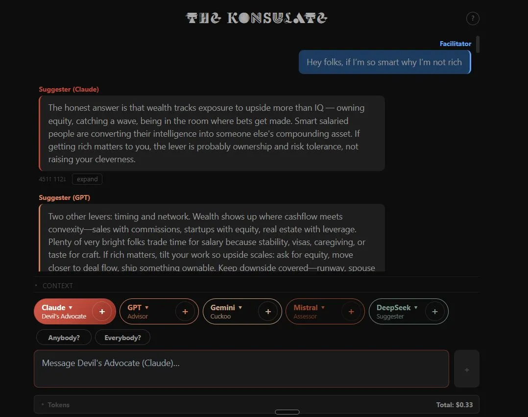 Konsulate interface with several language models in conversation