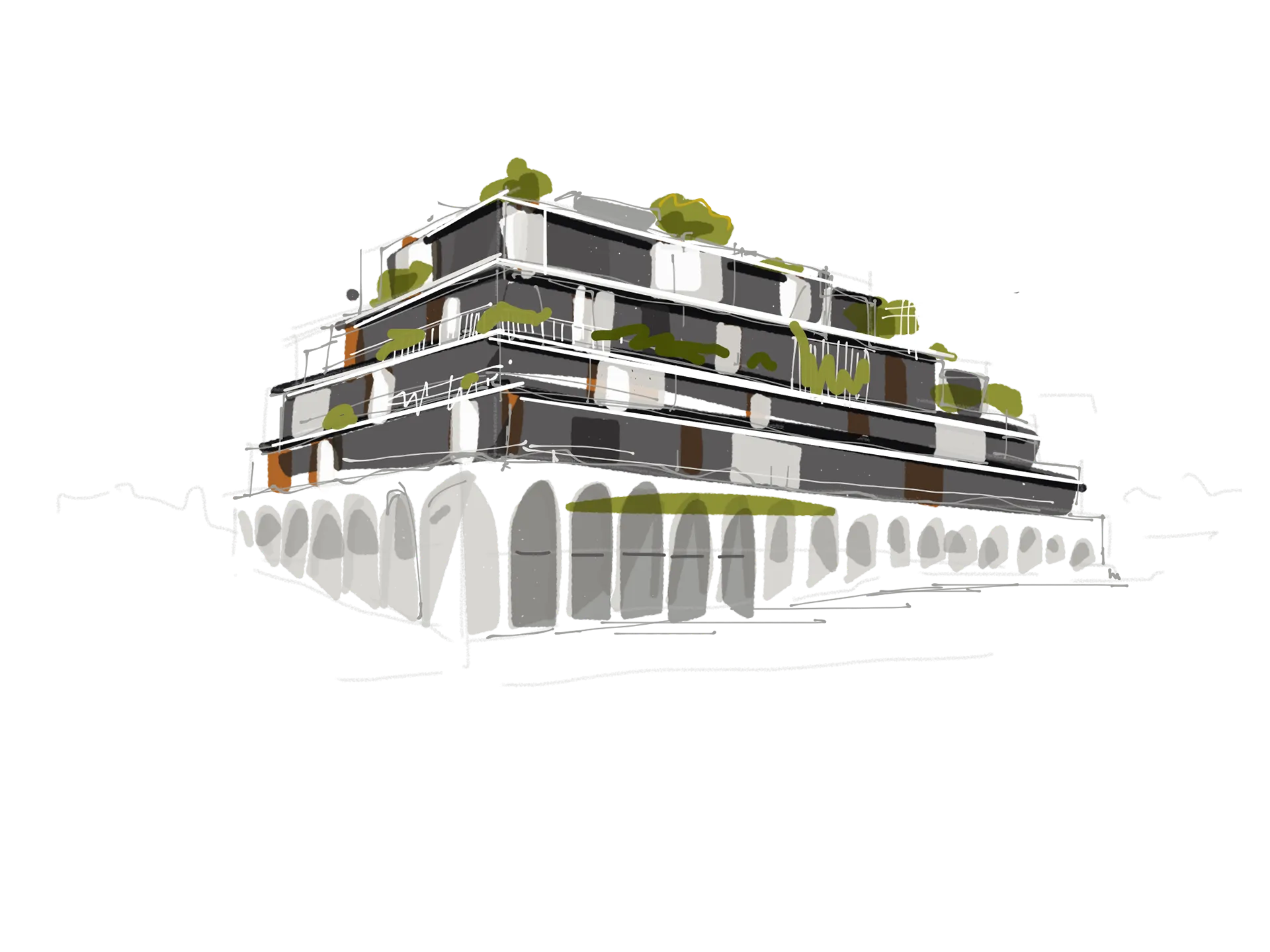 Sketch of the terraces above the arcade