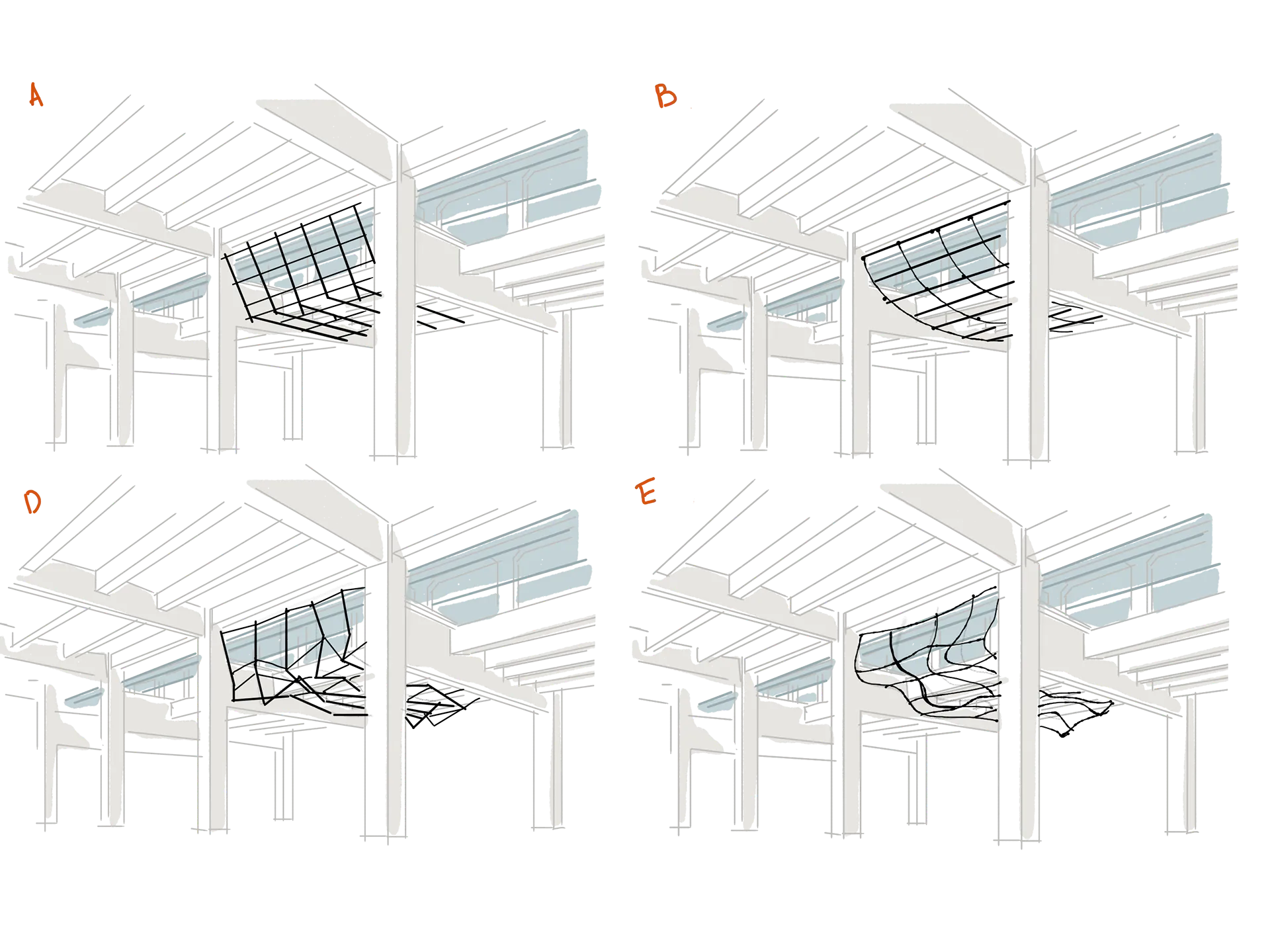Curved canopy framework studies