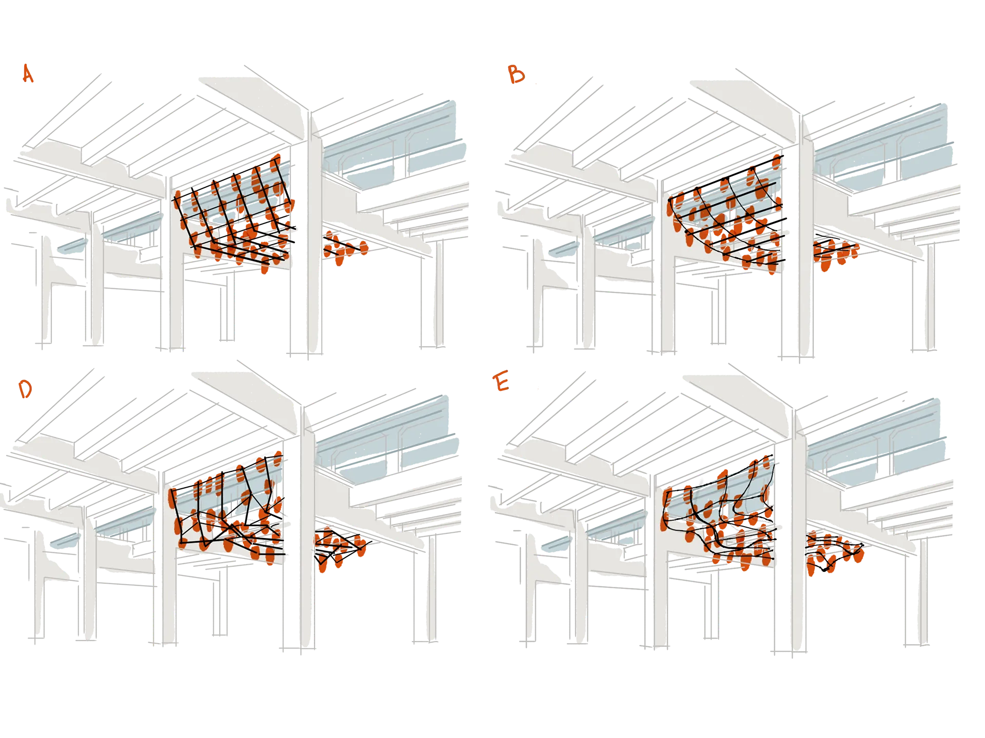 Colour studies over curved canopy frameworks