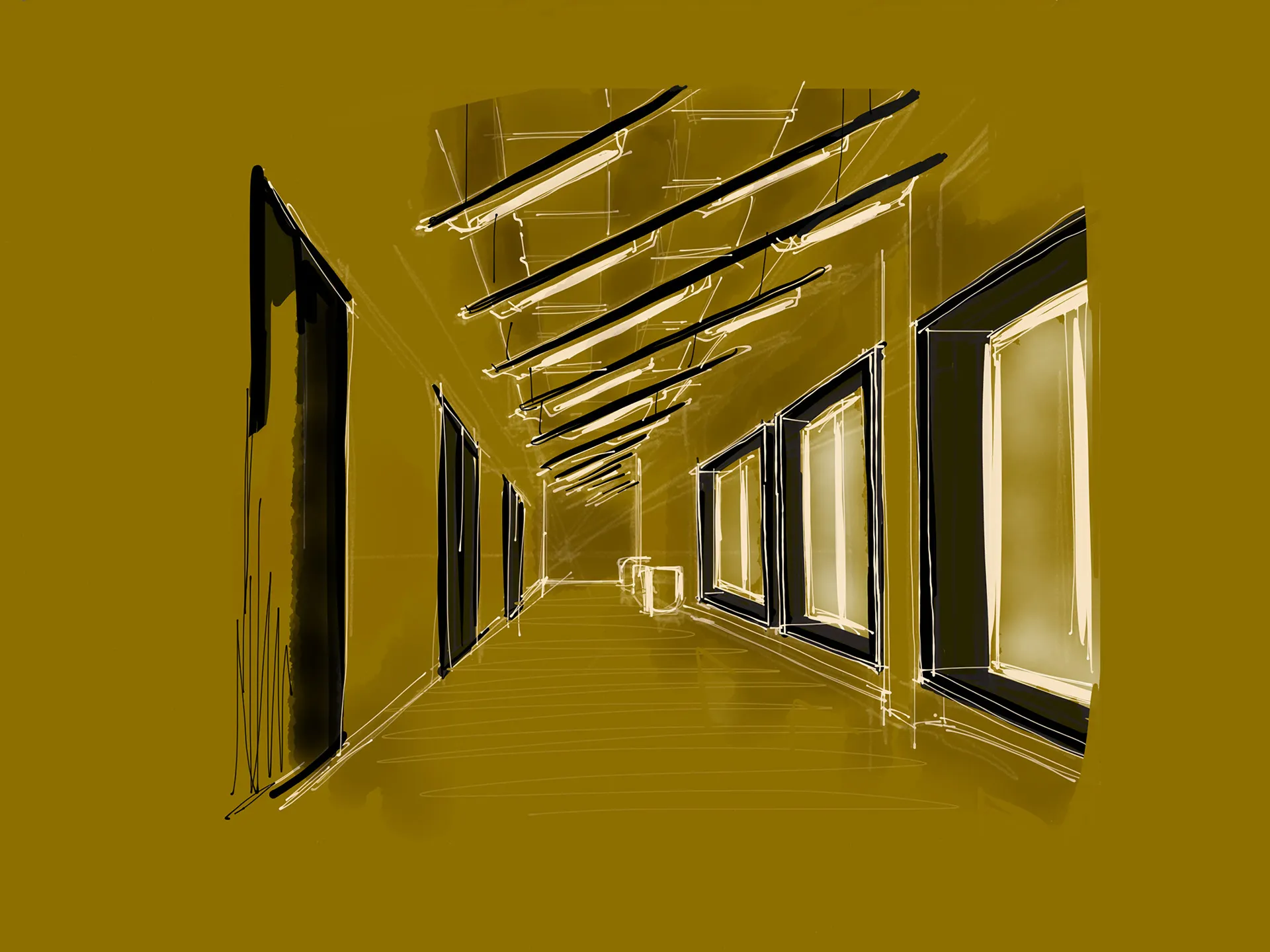 Early yellow corridor sketch