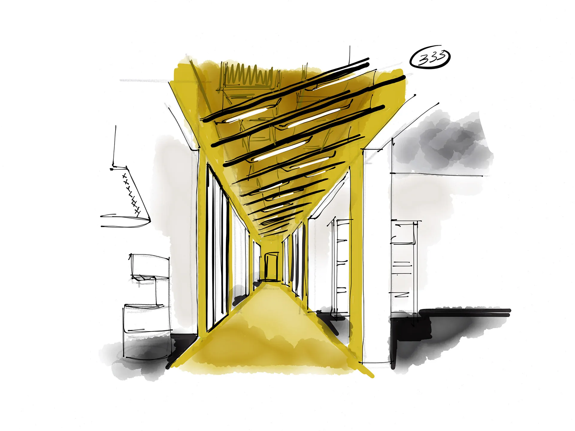 Corridor sketch with linear lights