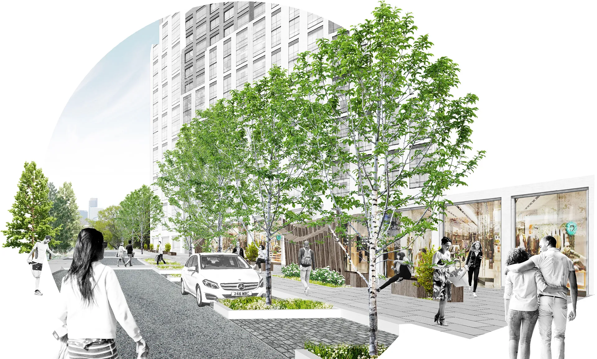 Collage study of the street and pedestrian edge