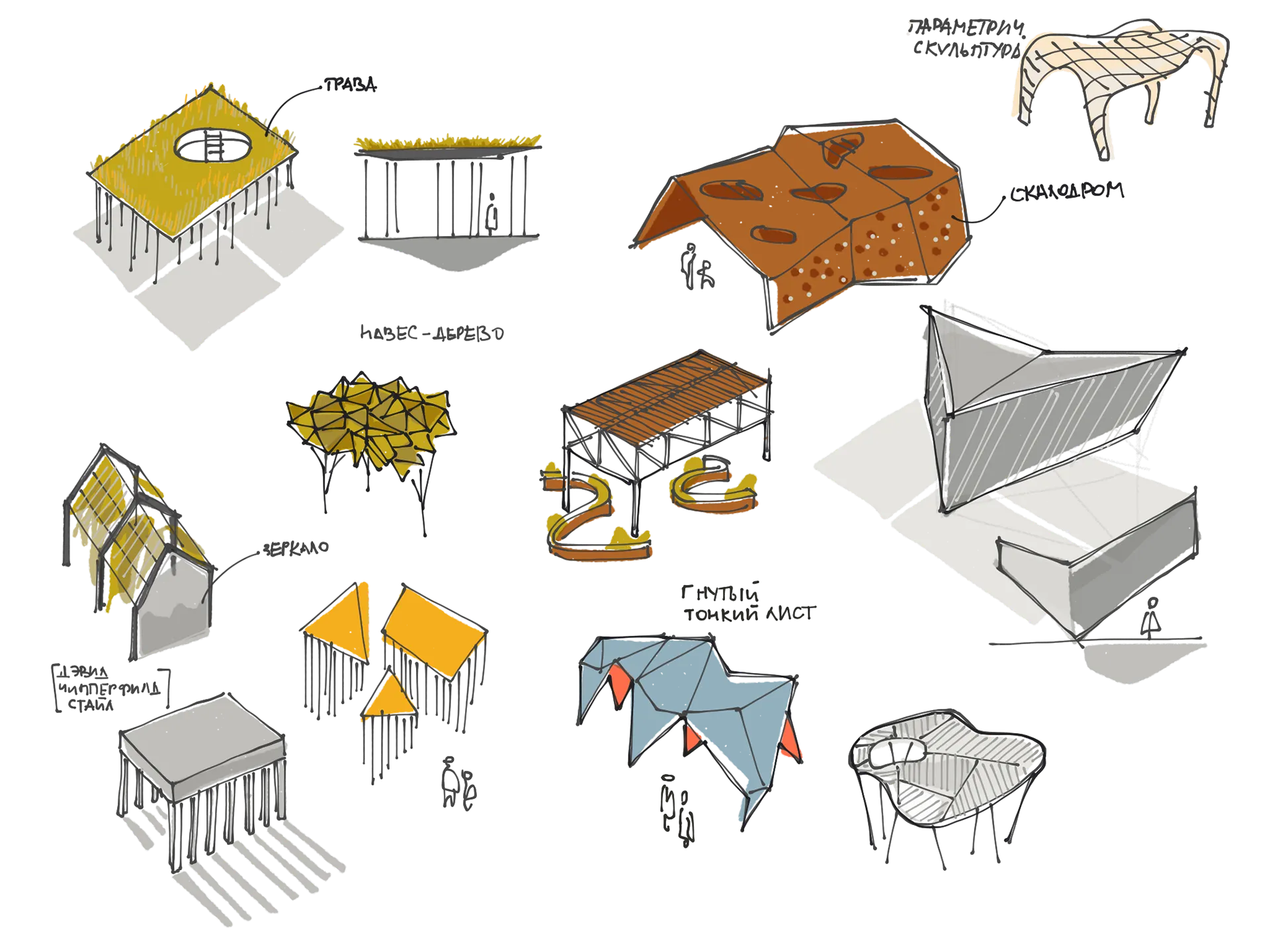 Small structure and canopy sketch alternatives