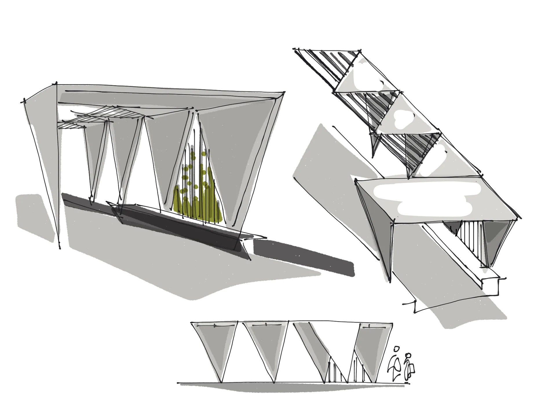 Pavilion studies with folded and angled forms