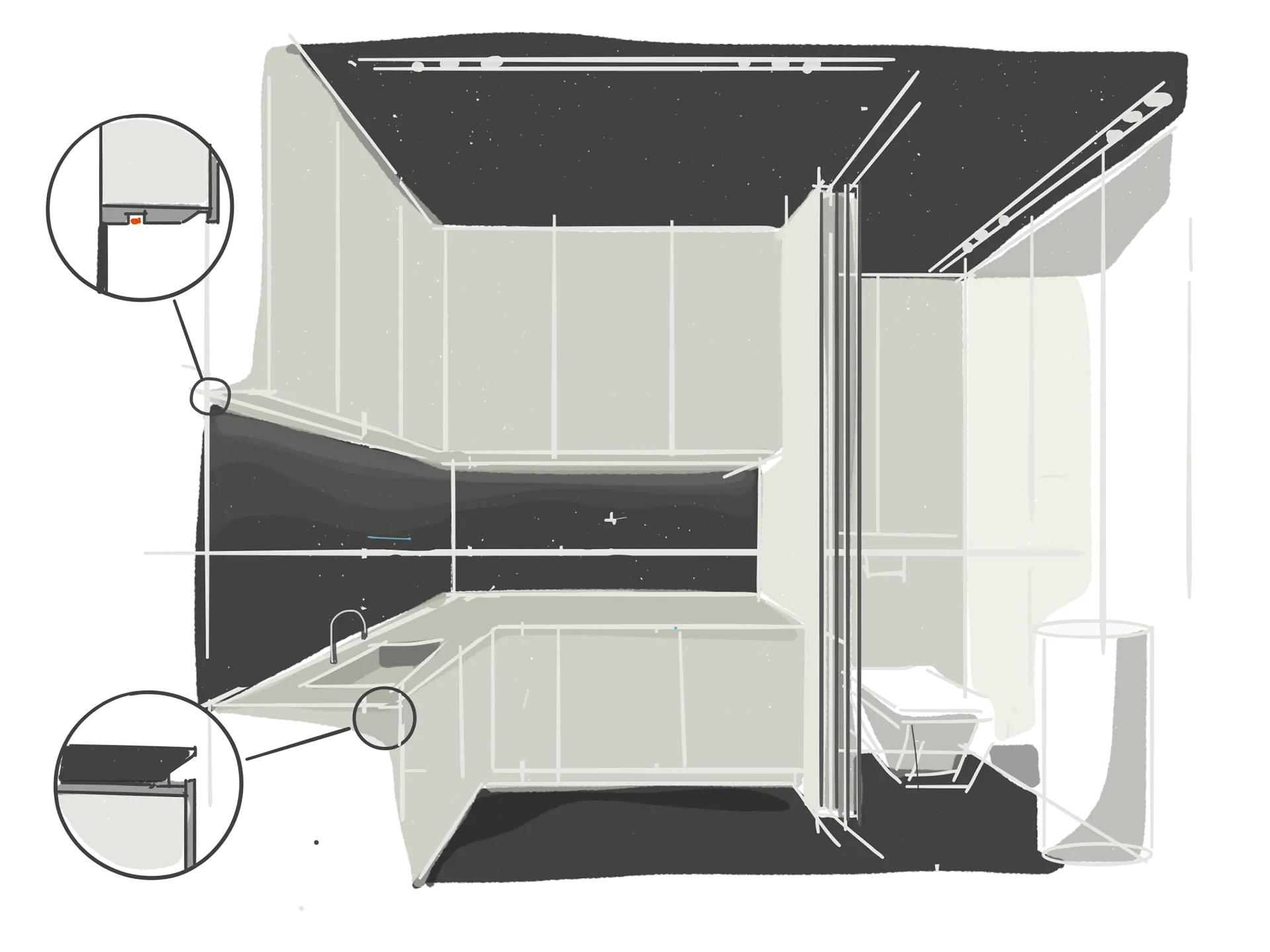 Literator — Kitchen and washroom study